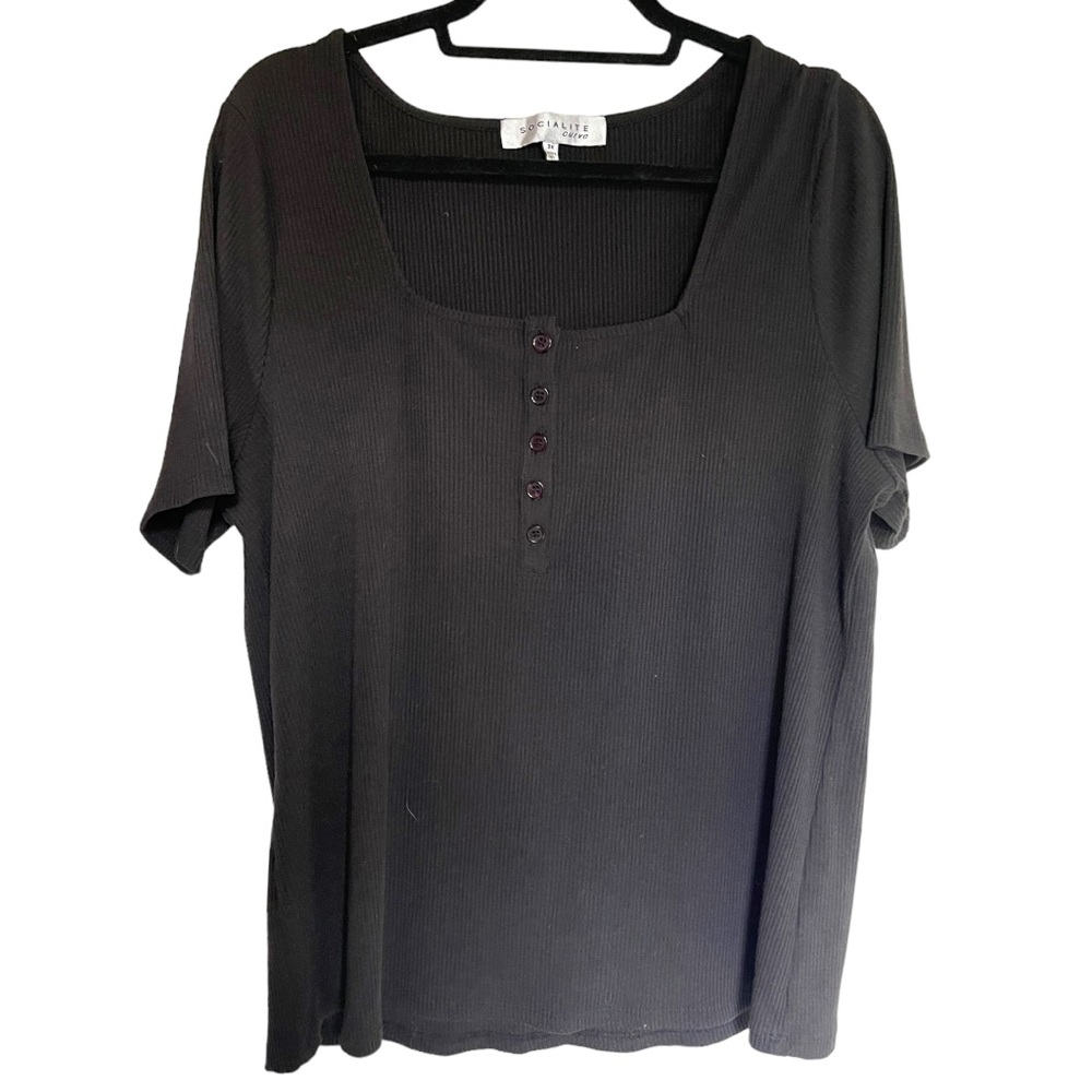 Square neck black ribbed t shirt